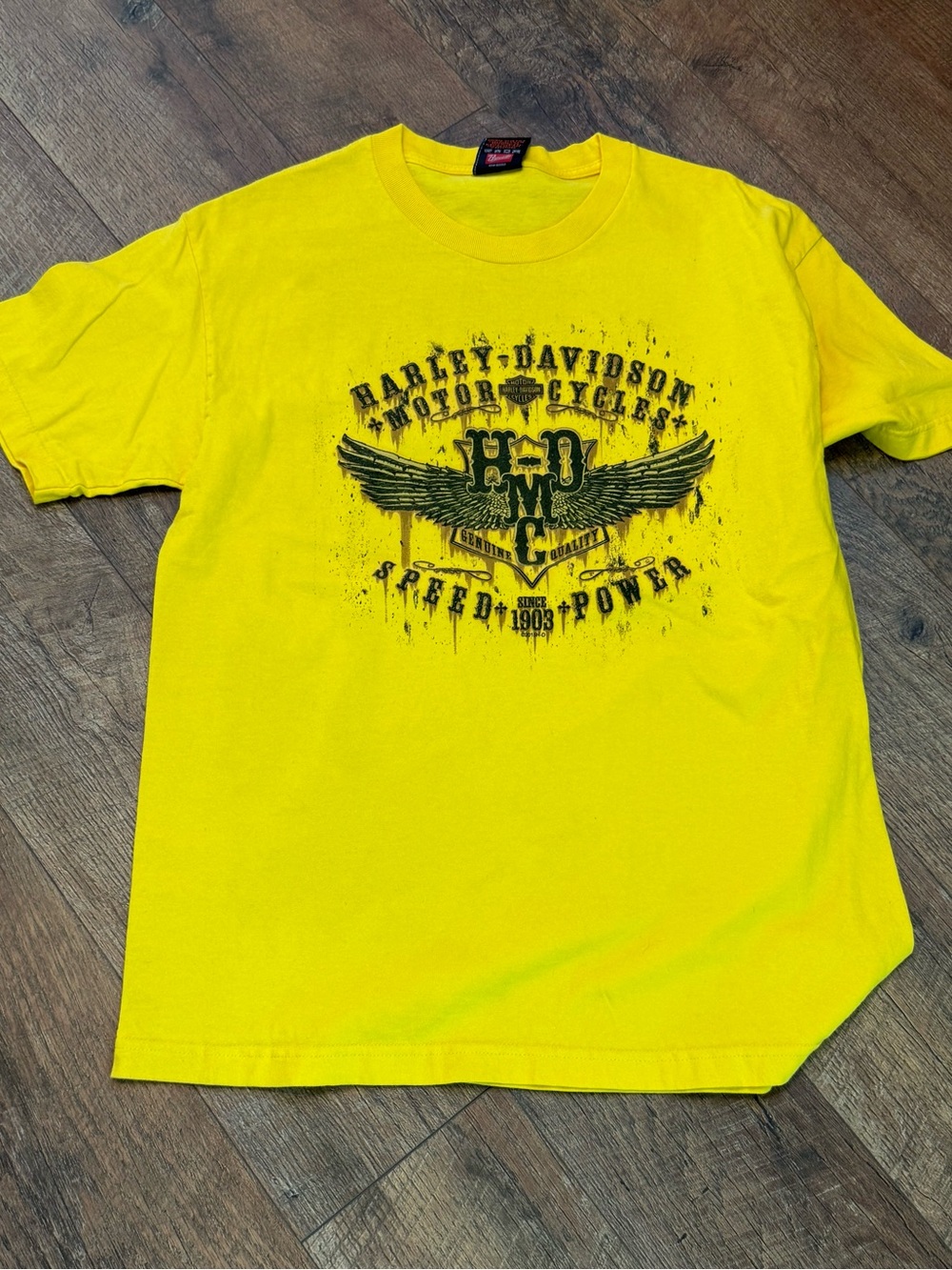 Harley-Davidson Men’s Yellow Short Sleeve Tee with Black Winged Graphic